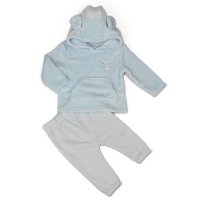 H33556:  Baby Blue Bear Hooded Plush Fleece Top & Jog Pant Set (6-24 Months)